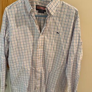 Vineyard Vines Men's Light Pink and Blue Check Shirt